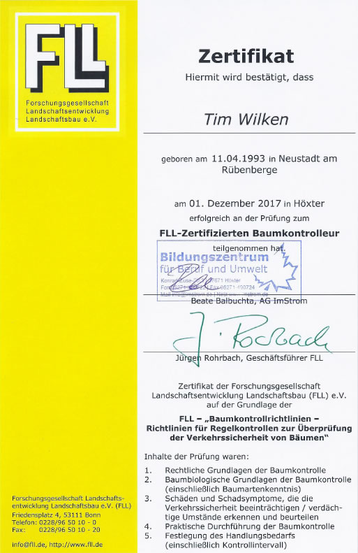 zertifikat baumkontrolle baumpflege ruebenberge